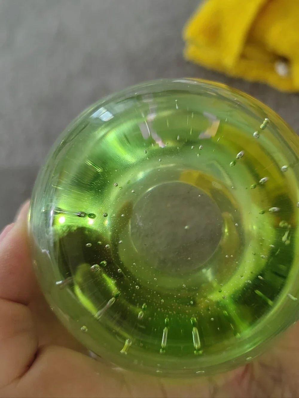 Vintage Handblown Green Glass Votive Holder Historic Bubble Pattern